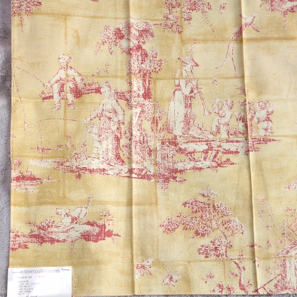 Asian Theme Gold and Red Toile Cotton Fabric by Kravet Collections